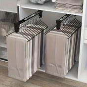 Resim Yer Tasarrufu Sağlayan Teleskopik Pantolon Askısı - Dayanıklı Metal, Gardırop & Dolap için Çok Fonksiyonlu Düzenleyici - Takım Elbiseler, Ceketler, Üstler ve Daha Fazlası İçin Mükemmel, Kurutma Rafları 
