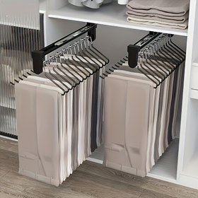 Resim Yer Tasarrufu Sağlayan Teleskopik Pantolon Askısı - Dayanıklı Metal, Gardırop & Dolap için Çok Fonksiyonlu Düzenleyici - Takım Elbiseler, Ceketler, Üstler ve Daha Fazlası İçin Mükemmel, Kurutma Rafları 