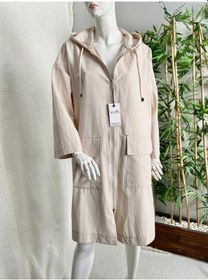 Resim Vetre Kadın Büyük Beden Kapüşonlu Oversize Açık Bej Trençkot 2002 Bej 