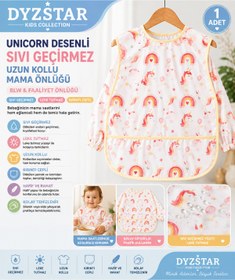 Resim DYZSTAR Unicorn Desenli Sıvı Geçirmez Uzun Kollu Mama Önlüğü BLW ve Faaliyet Önlüğü Kırıntı Cepli 