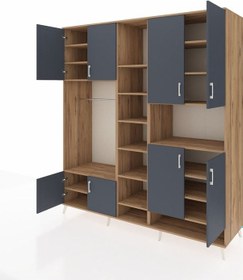 Resim Kronos Dolap 18 Raflı 8 Kapaklı Tek Askılı 220x59x243 Çam-antrasit/çam Beyaz 