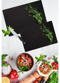 Resim 2'Li Takım Kekik Desen Görünümlü Takım Cam Kesme Tahtası - Cam Ke 