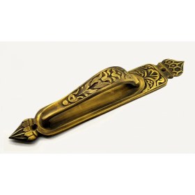 Resim Mena Rise Antika Tarz Dekoratif Pirinç Kubbeli Çekme Kapı Kolu - 396X68 Mm, Antik ( Lisinya ) 