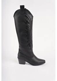 Resim Muggo Rodeo Dikiş Detaylı Kalın Topuklu Kovboy Kadın Çizme siyah 