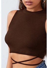 Resim Moon Wear Kadın Kahverengi Çapraz Bağlamalı Crop Top Büstiyer Kahverengi 