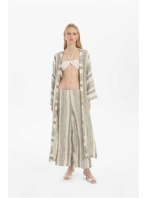 Resim İpekçi Otantik Çizgili Etamin Dokulu Kimono Gri 