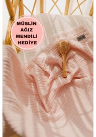 Resim Zeypba % 100 Pamuk 4 Katlı Müslin Örtü Pudra 110x110 CM Bebek & Çocuk İçin Püsküllü 