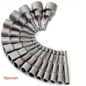 Resim 18 Parça Altıgen Soket & Somun Anahtar Seti, 5mm-13mm - Evde DIY Projeler için Krom Vanadyum Çelik Tornavida Uçları 