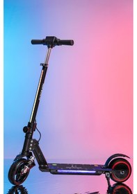 Resim Mini Bonito Çocuk Katlanabilir, Led Işıklı, Amortisörlü Elektrikli Scooter Ayarlanabilir Direksiyonlu Dizlik Ve Dirseklik Hediyedir Siyah 