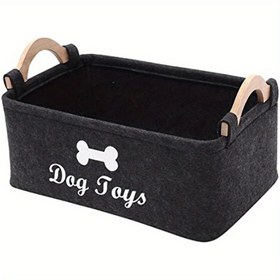 Resim Dayanıklı Polyester Pet Oyuncak Saklama Kutusu - "Köpek Oyuncakları" Nakışlı Tasarım, Kediler ve Köpekler İçin İdeal, Ahşap Tutacaklarla Şık Ev Düzenleyici, Pet Oyuncak Saklama Kutusu|Şık Pet Aksesuarları|Dayanıklı Polyester Kutu, Pet Oyuncak Düzenleyici, Pil Olmadan 