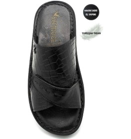 Resim Hakiki Gerçek Deri Erkek Terlik Hafif Terlik Deri 3d Siyah 3d Siyah 