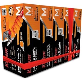 Resim Kafem Prof Dia Ekstra Kalın Turuncu Nitril Eldiven Elmas Dokulu M 50 Adet X 5 Paket 