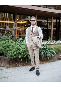 Resim Bys Beystil Erkek Mono Yaka Krem Takım Elbise Porche - Slim Fit 