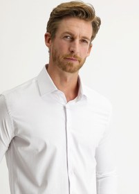 Resim Beyaz Uzun Kol Slim Fit Dar Kesim Manşetli Klasik Pamuklu Gömlek 
