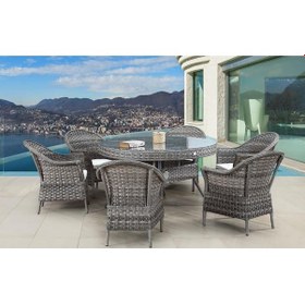 Resim Bahçemo Nova Yuvarlak Masalı Rattan Bahçe Mobilya Takımı 140 Cm Çap Gri 