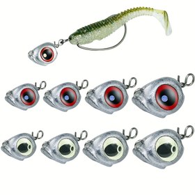 Resim 12 adet Kırmızı Göz Lüminesans Balıkçılık Jig Başlıkları - Texas Rigging için Hızlı Snap Kurşun Sıkıcı, Anti-Snagging saç tokası, Karışık Renkler, Yüksek Kaliteli Döküm Malzemesi, Tatlı Su Balıkçılığı için Gerekli 