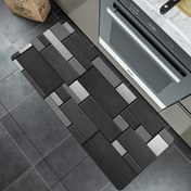Resim 1 adet Kalın 1.1cm Mutfak Matı, Gri Geometrik Desenli Baskılı, Polyester İplikten Yapılmış, Makinede Yıkanabilir, Kalınlaştırma ile, Mutfak, Oturma Odası, Veranda, Balkon ve Ev Dekorasyonu için 