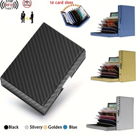 Resim OBCREATOR Büyük Kapasiteli 10 Kart Yuvası Anti-hırsız Fırça Kredi Kartı Tutucu Koruyucu Metal Kredi Kartı Cüzdan İş Kartı Tutucu Erkekler Kadınlar Cüzdan Noel Yeni Yıl Hediyeleri 
