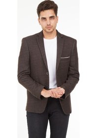 Resim Sposo G-187 Dar Kalıp Örme Kumaş Kahverengi Erkek Blazer Ceket Kahverengi 