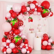 Resim 110 adet Kırmızı ve Pembe Çilek Temalı Balon Garland Kemer Seti ile Çilek Folyo Balonlar, Doğum Günleri, Yıldönümleri, Düğün Dekorasyonları, Bahar ve Yaz Dekorasyonu, İç ve Dış Mekan Dekorasyonu için Uygun 