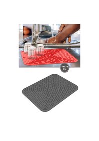 Resim Bulaşık Kurutma Matı, Bulaşıklık - Su Toplamaz Silikon Bulaşık Altlığı Büyük Boy 44x34 Cm Antrasit 