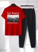 Resim Unisex Los Angles Baskılı 2'li Eşofman Takımı Kırmızı 