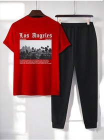 Resim Unisex Los Angles Baskılı 2'li Eşofman Takımı Kırmızı 
