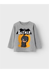 Resim Batman Baskılı Uzun Kol Erkek Çocuk Sweatshirt-Rahat ve Şık - Gri-Melanj / 2-3 Y 