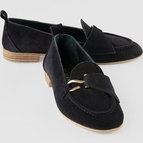 Resim Kadın Hakiki Süet Deri Babet Gold Aksesuarlı Lacivert Demira Lacivert Süet 