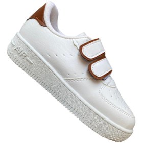 Resim Unisex Kız Erkek Çocuk Cırt Cırtlı Spor Ayakkabı Sneaker - Beyaz Kahve 