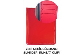 Resim Tay Promosyon Yeni Nesil Kırmızı Cüzdanlı Ruhsat Kılıfı (Kimlik, Kredi Kartlı Deri) 1. Sınıf Kalite 1 Adet 