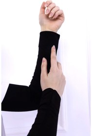 Resim Alivascarf Likralı Penye Kolluk Siyah - Pratik Kadın Tesettür Düz Namaz Kolluğu 1 Çift 40cm Viskon Hijab 