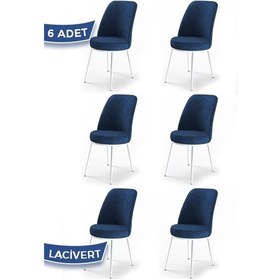 Resim Canisa Dexa Serisi, Üst Kalite Mutfak Sandalyesi, 6 Adet Lacivert Sandalye, Metal Beyaz Iskeletli Sandalye Lacivert Ayaklar Beyaz 