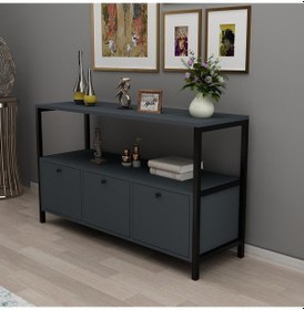 Resim Pole 3 Kapaklı Konsol, Metal Ayaklı Konsol Antrasit Antrasit 