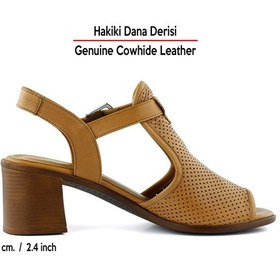 Resim Erkan Saçmacı Elena Taba Hakiki Dana Derisi Önü Arkası Açık Delik Detaylı Kalın Topuklu Rahat Günlük Sandalet 