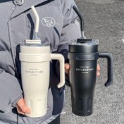Resim Büyük Kapasiteli Su Bardağı, 1140ML Araba Yalıtım Bardağı, Basit Ofis Pipetli Bardak, Paslanmaz Çelik Buzluğu 