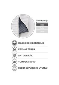 Resim Lidya Bukle Beyaz Çizgili Halı Kaydırmaz, Kadife Hissi, Kolay Temizlik, Antibakteriyel, Modern Beyaz 