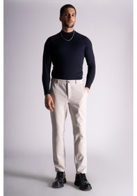 Resim Beli Lastikli Slim Fit Dokulu Chino Pantolon Taş Taş 