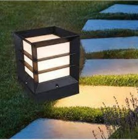 Resim Sekizgen Led Kare Izgaralı Küp Dekoratif Bahçe Aydınlatma Armatürü Sl 1903 Siyah 