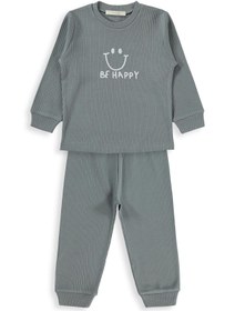 Resim Minidamla Gülen Yüz Baskılı 1-6 Yaş Pijama Takımı - Gri - Antrasit / 5-6 Yaş 
