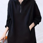 Resim Kadınlar için Günlük Kapüşonlu Yarım Fermuarlı Sweatshirt - Siyah, Karın Kontrollü Orta Boy Üst Cebi Ön Cepli, Bahar/Sonbahar Katmanlama İçin Rahat Kesim, Her Gün Kullanım Konforu, Çift Cep Tasarım, Dayanıklı Günlük Giyim, Yumuşak Kumaş 