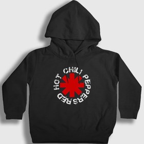 Resim Unisex Çocuk Siyah Logo V2 Red Hot Chili Peppers Kapüşonlu Sweatshirt 