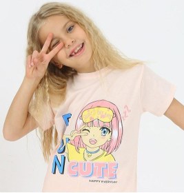 Resim Kız Çocuk Kısa Kollu %100 Pamuklu Fun Cute Pijama Takımı SOMON 