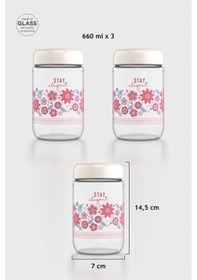 Resim Renga Flora Desenli 660 Ml 3'lü Cam Kavanoz Seti 132079 Bej Bej 