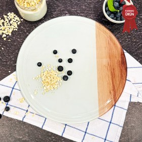 Resim Decorita Kanallı Cam Kesme Tahtası - Cam Kesme Tablası | Kenarı Ahşap Desenli | Çap32cm | Patentli Ürün 