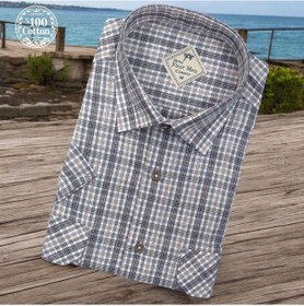 Resim Linen Keten Klasik %100 Cotton Kısa Kollu Terletmeyen İki Cepli Kapaklı Beyaz Gömlek Regular Kalıp -10181 Beyaz 