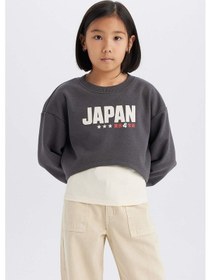 Resim DeFacto Kız Çocuk 2'li Takım Crop Bisiklet Yaka Baskılı Sweatshirt Atlet D8820A825SPAR104 Antrasit 