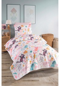 Resim Yatak Örtüsü Seti Tek Kişilik Pamuklu 2 Parça Mırmır Desen Pembe / Yumuşak Dokulu Pembe 