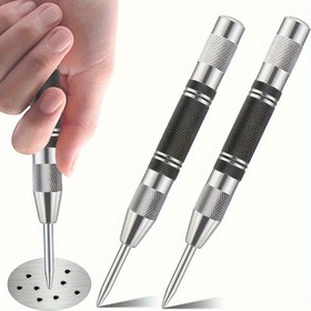 Resim Otomatik merkez delici, 2 ekstra matkap ucu dahil - 12.7 cm ağır hizmet çelik yaylı alet, ayarlanabilir gerilim, paslanmaz, cilalı başlık, metal, ahşap ve cam için uygun - siyah metal malzeme 