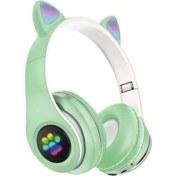 Resim Pazariz Rgb Işıklı Kedi Kulaklı Kulaküstü Bluetooth Kulaklık Yeşil 